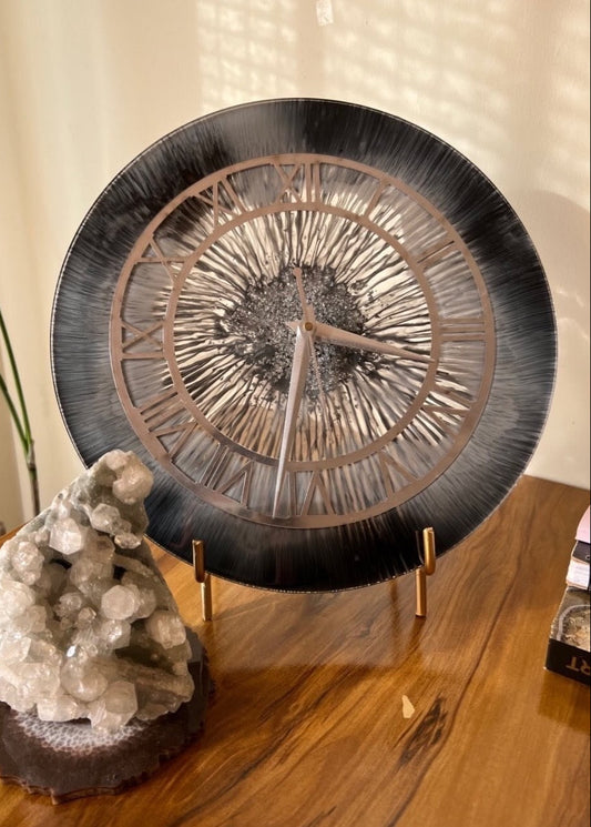 Black Grey Clock- 12”