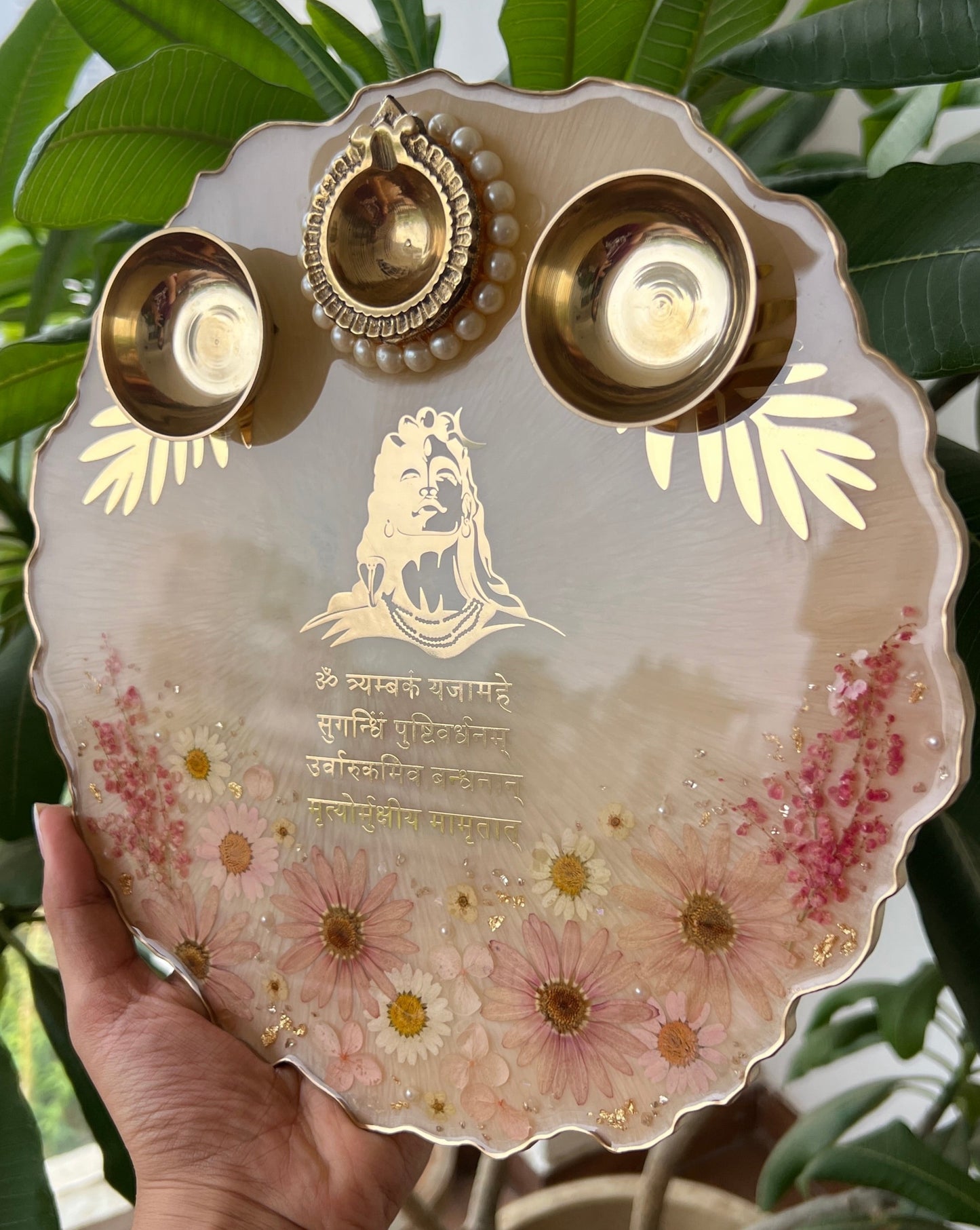 Pink Bloom Pooja Thali 10”