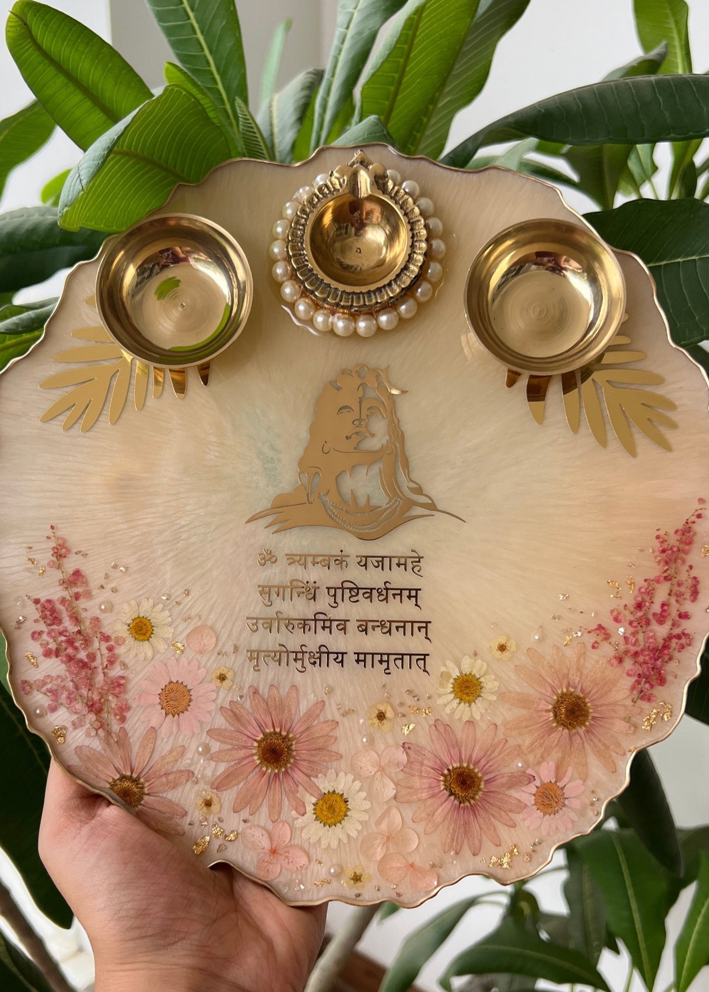 Pink Bloom Pooja Thali 10”